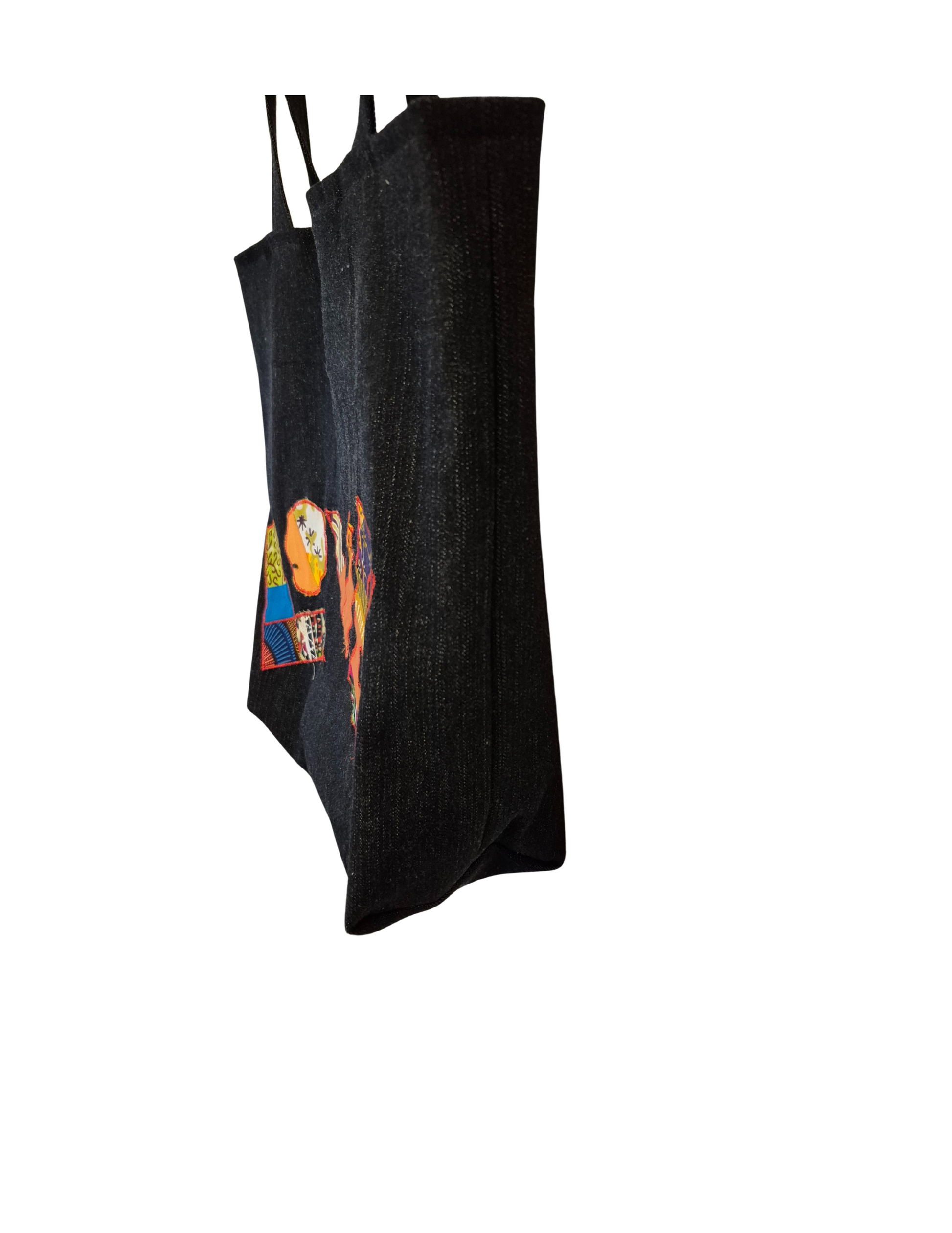 “LOVE in Denim: Square-Bottom Patchwork Tote &  Vibrant African Lining”